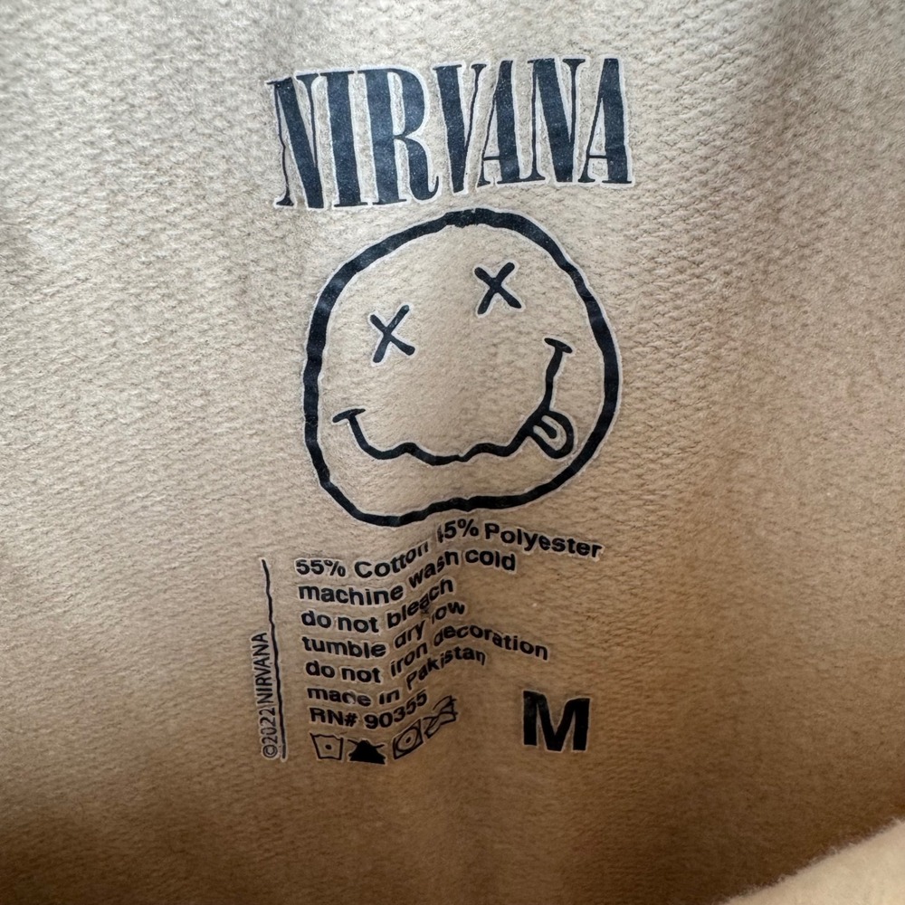Nirvana Smiley Face Graphic Print Crew Neck Sweatshirt - Music Band Rock - Picture 5 of 6